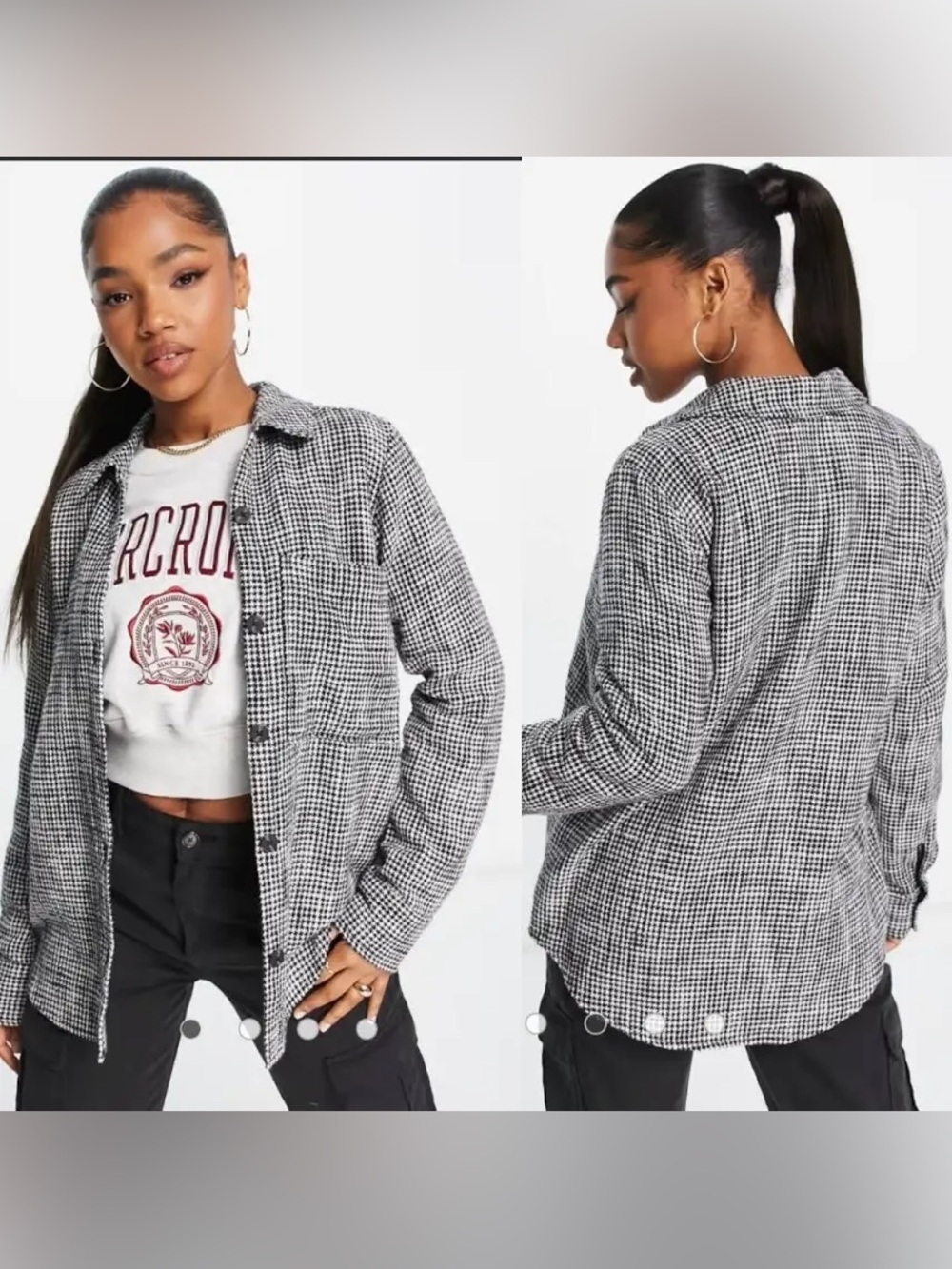 Abercrombie & Fitch Houndstooth Oversized Button Up Shirt XS
